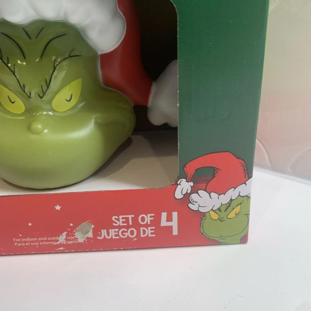 LED (4 Count) Christmas Grinch With Santa Hat Battery-Operated Pathway Stakes